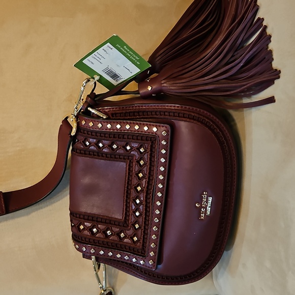 kate spade Basset Lane Emaline  Crossbody Bag Studs Ladder Lace Cherrywood NWT - Picture 8 of 15